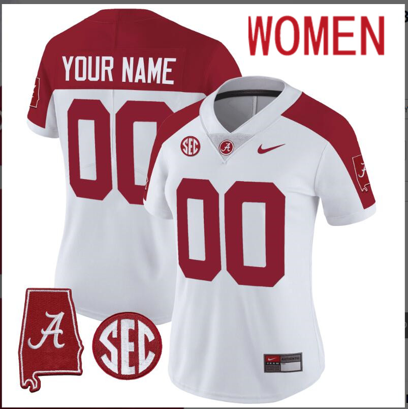Women Alabama Crimson Tide Vapor Limited white Custom 2024 Nike NCAA Jersey 6->customized nfl jersey->Custom Jersey